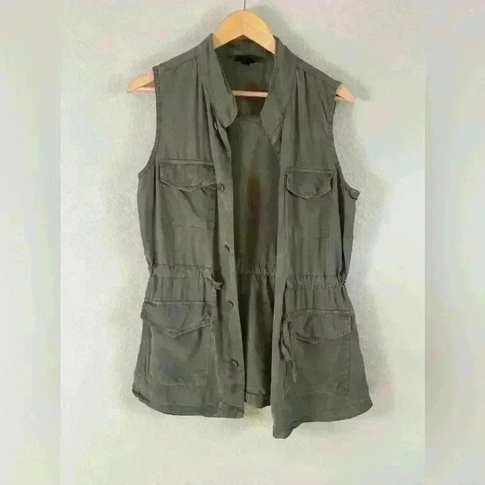 Mossimo Olive Green Button Down Utility Cargo Vest Pockets Medium - Picture 4 of 10